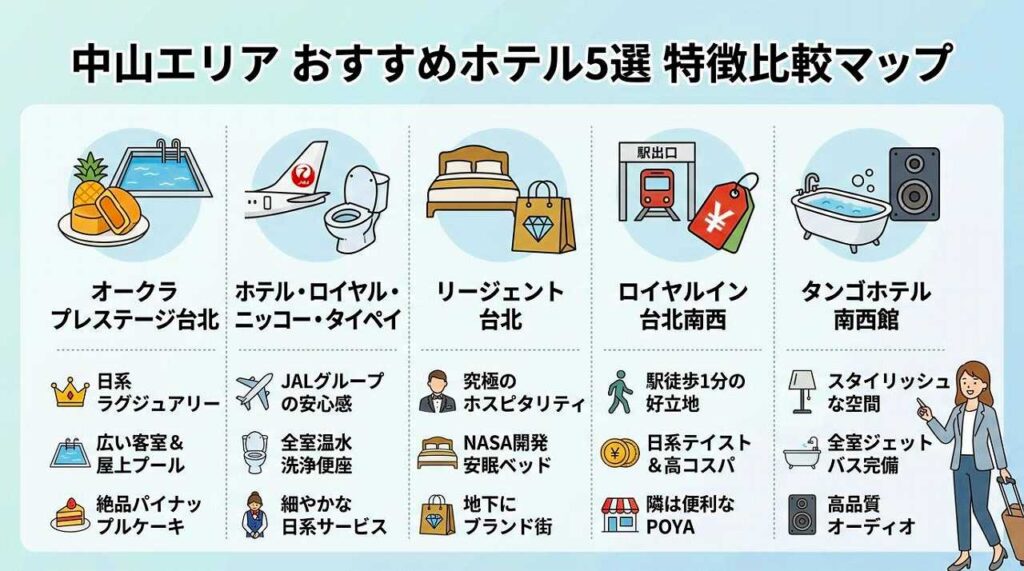 台北の中山でホテルに泊まるなら？駅近・日系など厳選5選と失敗しない選び方